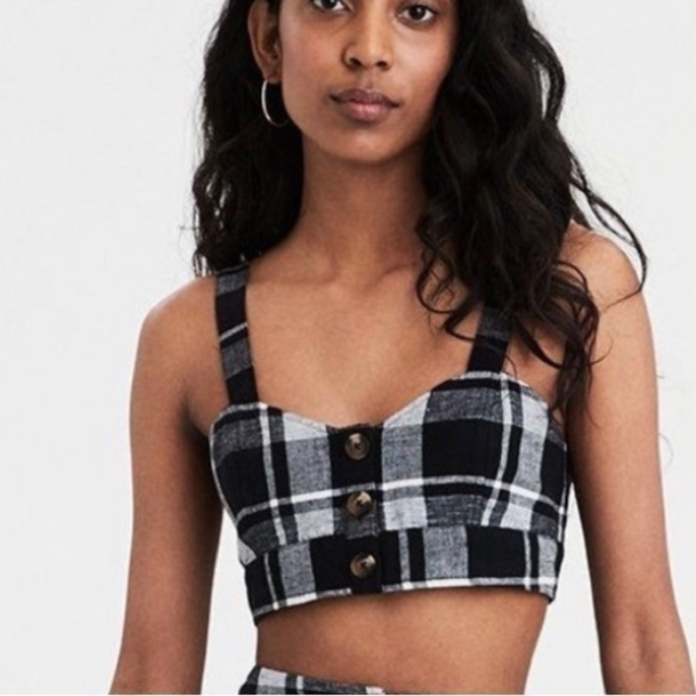American Eagle Black Plaid Crop Top Sz.S NWT!